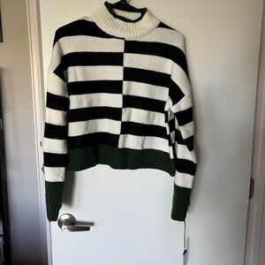 NWT William Rast Black and White Stripe Cropped Sweater Size Large